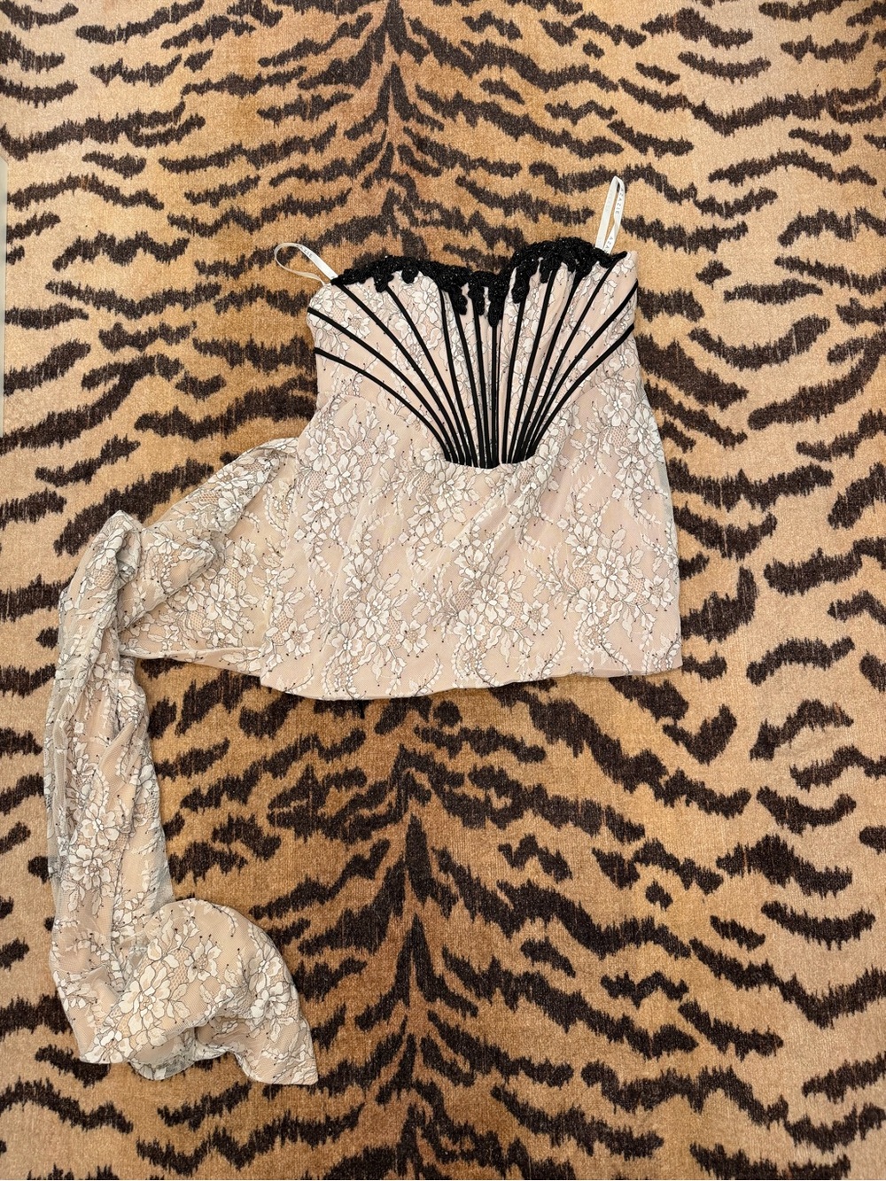 Azazie Beige Lace Bustier Camisole with Black Trim
